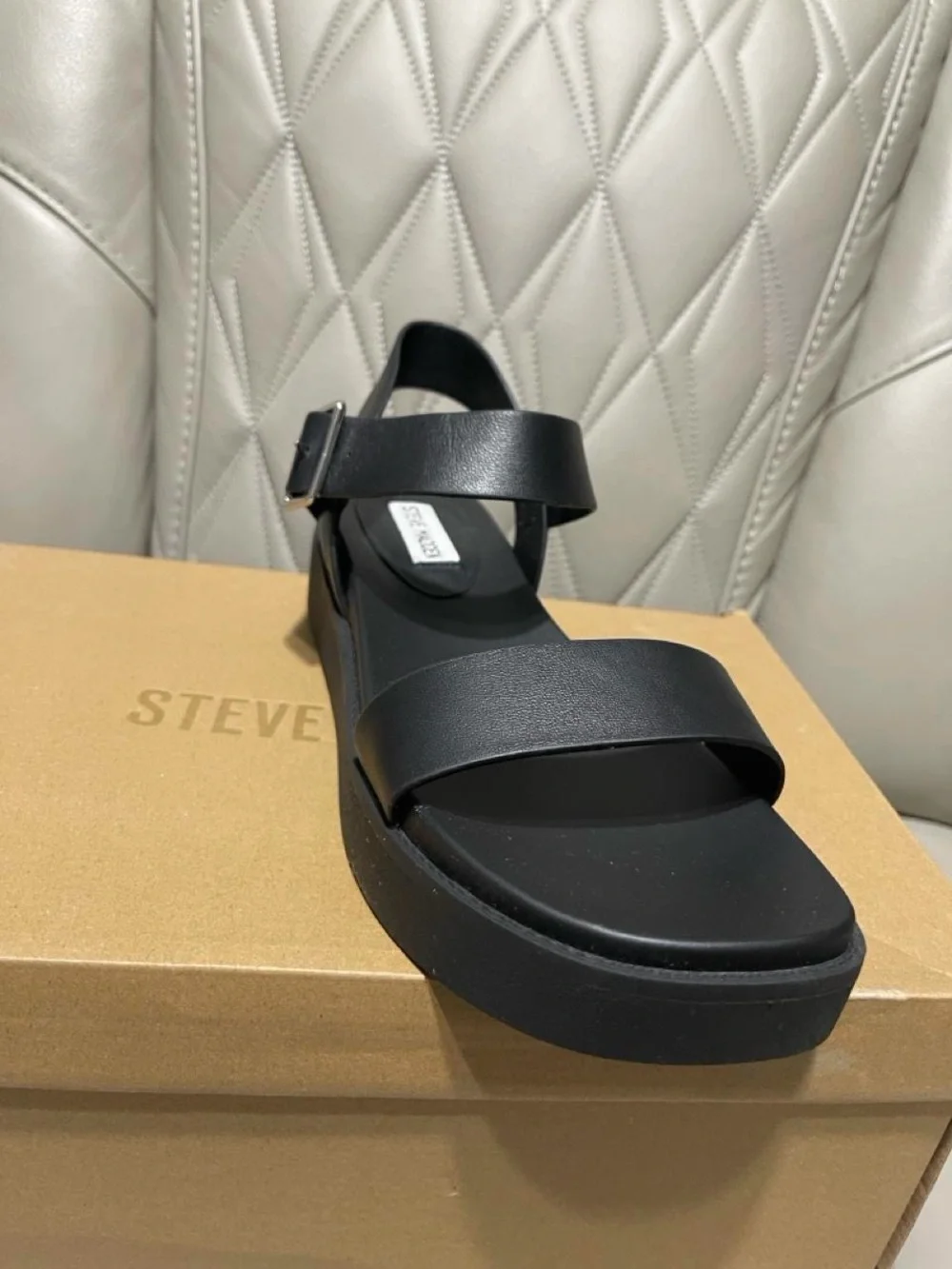 Steve Madden Rileey Black Platform Ankle-Strap Sandals